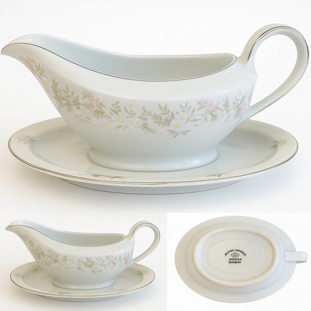 Vintage Johann Haviland Gravy Boat W/Underplate  Bavaria Germany Forever Spring